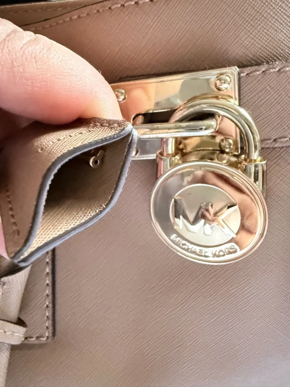 Michael Kors Blush Pink Hamilton Tote Bag Gold Lock Key Saffiano Leather